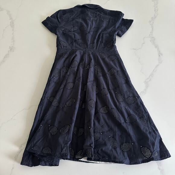 NWT Ann Taylor Navy Eyelet Tennis Racket Pattern Cotton Shirt Dress Size 0P - Picture 8 of 12